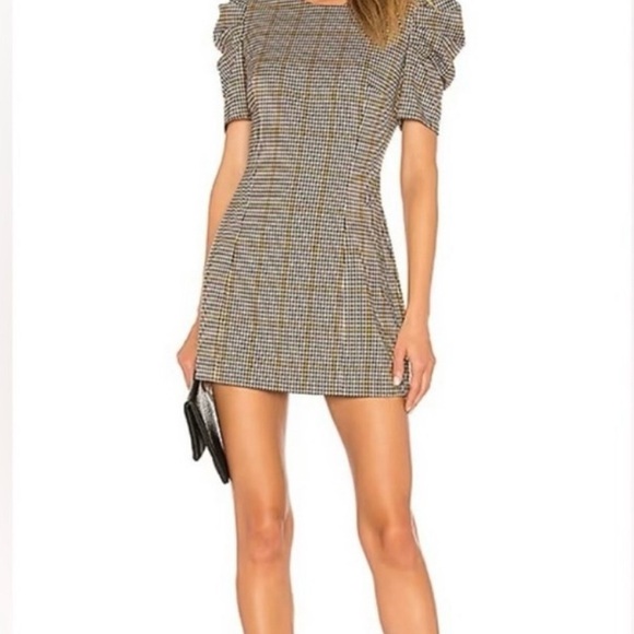 NEW Amanda Uprichard Westwick Checkered Puff Sleeve Plaid Mini Dress Large - Picture 7 of 17
